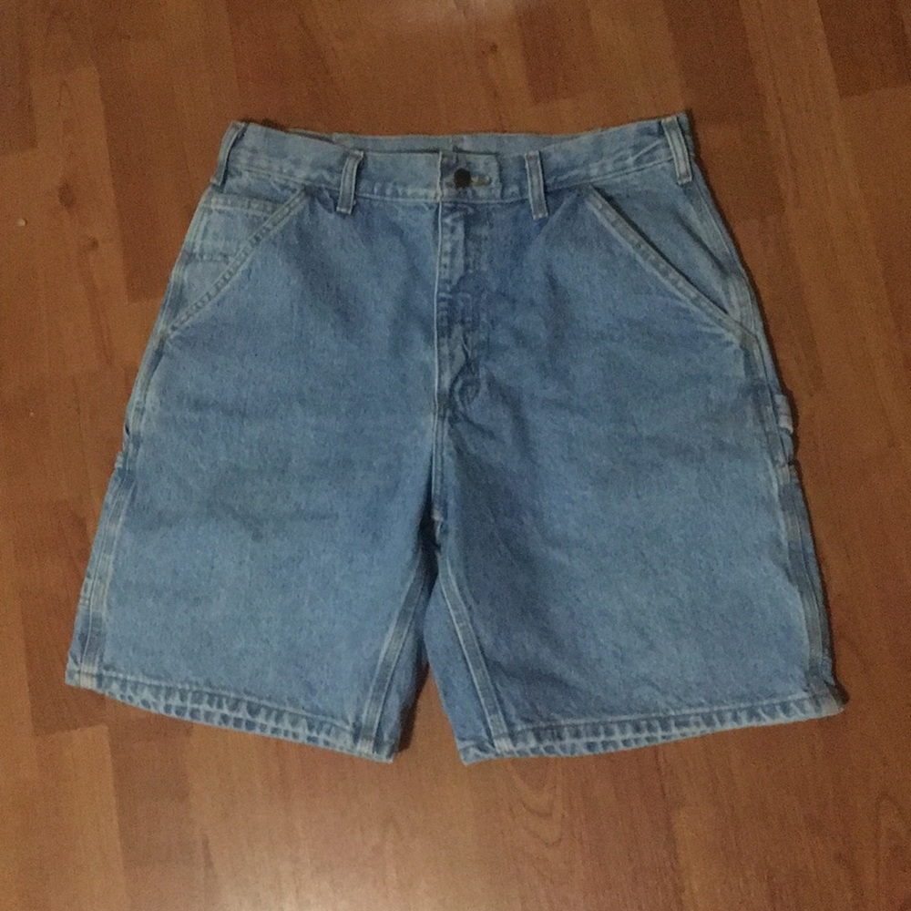carhartt stonewashed denim cargo mid length shorts